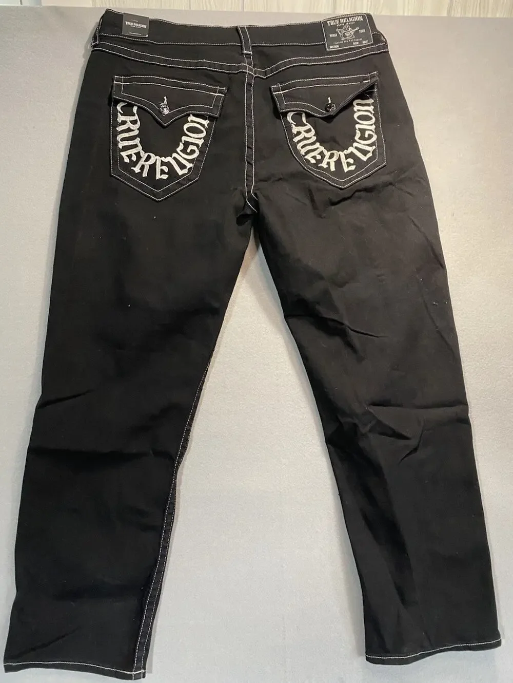NEW TRUE RELIGION BOBBY RELAXED BAGGY MENS BLACK DENIM JEANS 38 X 32 NWT